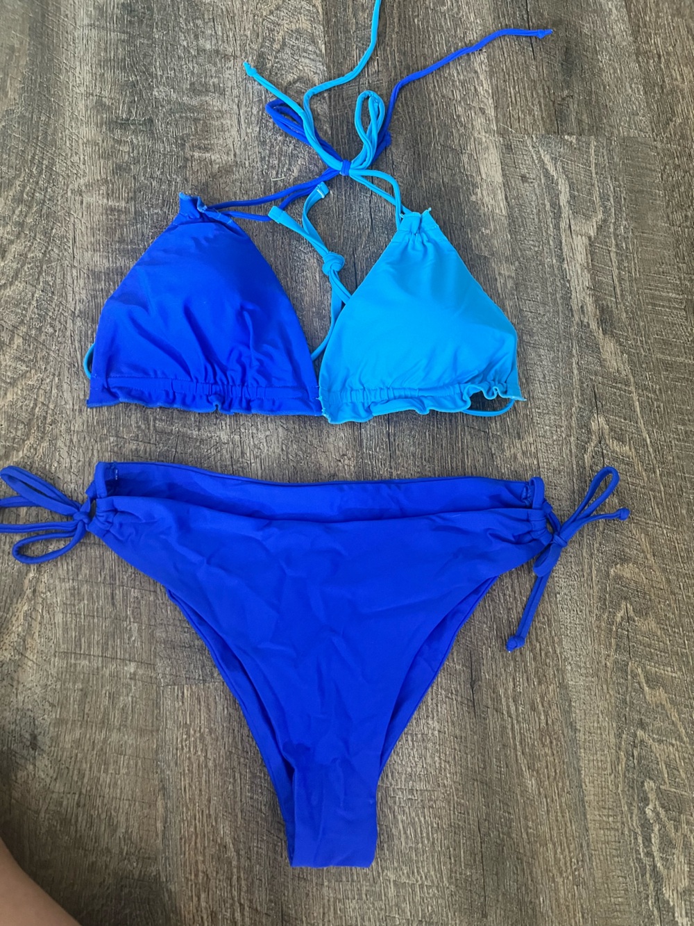 Two-Tone Blue Triangle Bikini Set